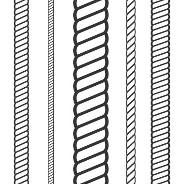 Beyaz, vektör illüstrasyonunda izole edilmiş farklı kalınlıkta ipler kümesi.