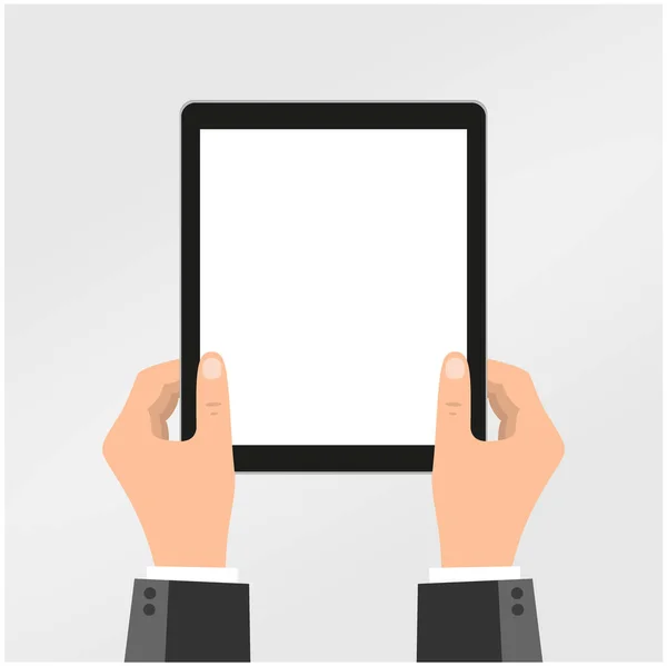 Ręce Biznesmena Trzymającego Tablet Płaski Design Koncepcja Biznesowa Wektor Eps10 — Wektor stockowy