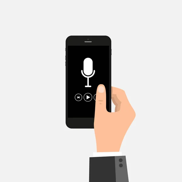 Müzikçiyle Ele Tutuşmak Dokunmatik Ekranda Ortam Oynatıcı Uygulaması Düz Biçimli — Stok Vektör