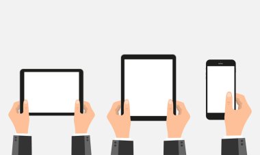 Tabletler, cep telefonu ve cep telefonları. Stok illüstrasyonu
