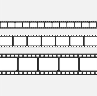 Şeffaf arkaplanda izole edilmiş vektör film şeridi kümesi.