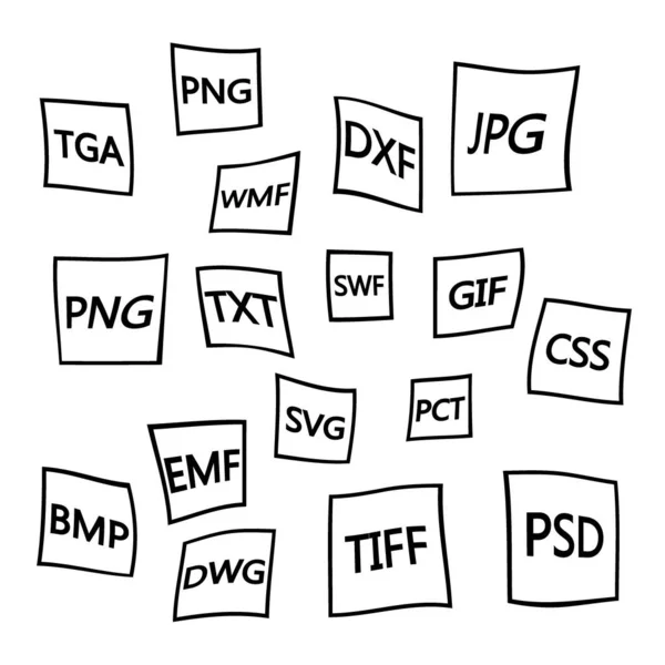 File Formats Flat Icons Set White Paper Document Pictograms Different — Stock Vector