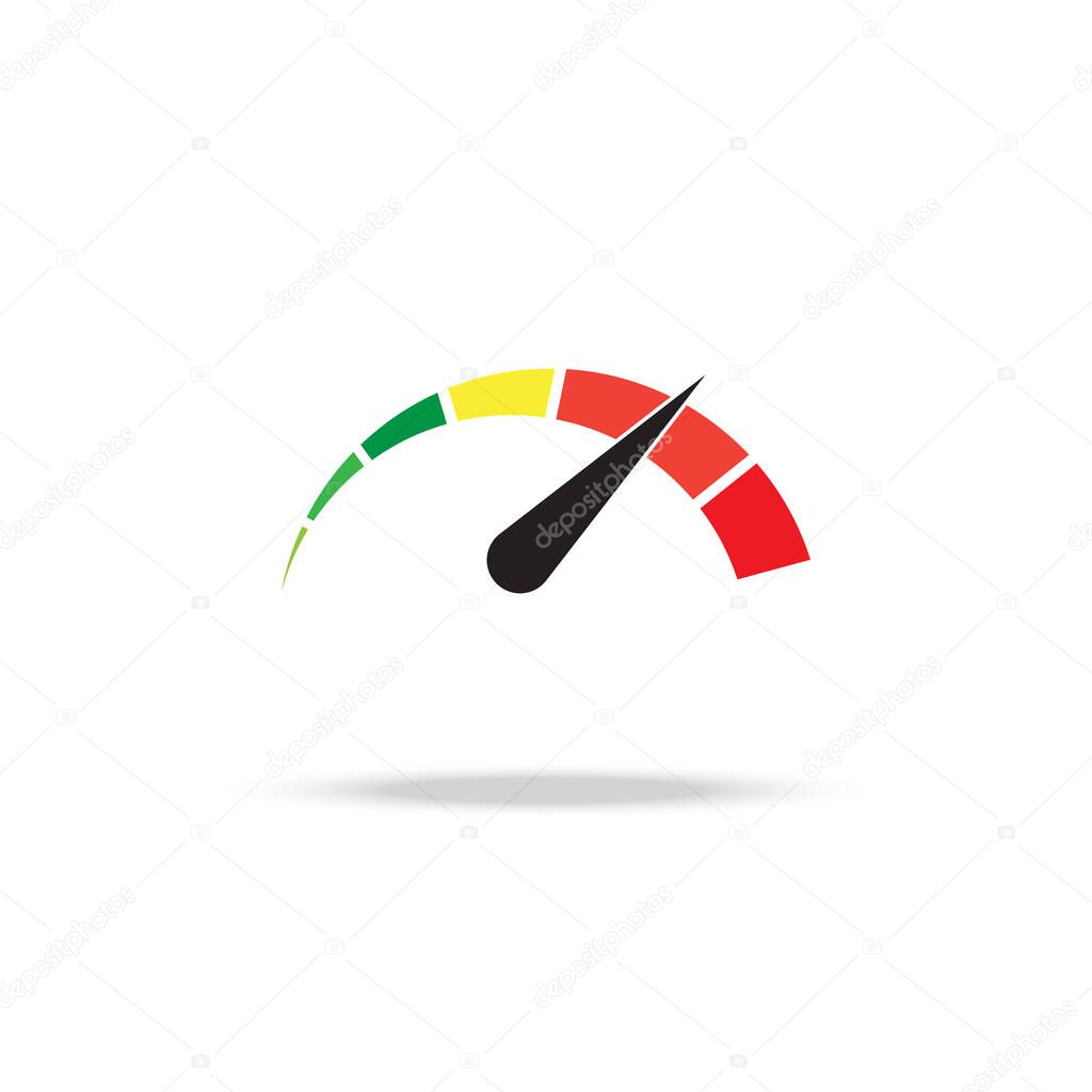 Speedometer or tachometer with arrow. Infographic gauge element. Template for download design. Colorful vector illustration in flat style.