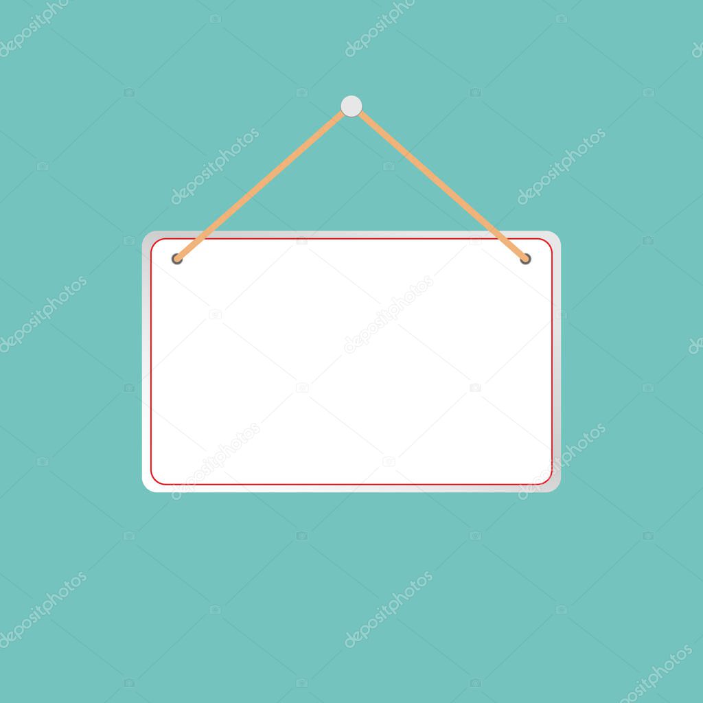 Illustration of a hanging sign against a light gray background.