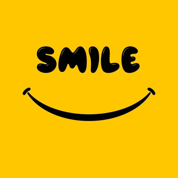微笑图标模板设计 在黄色背景上微笑的情感矢量标识 脸谱线艺术风格 — 图库矢量图片