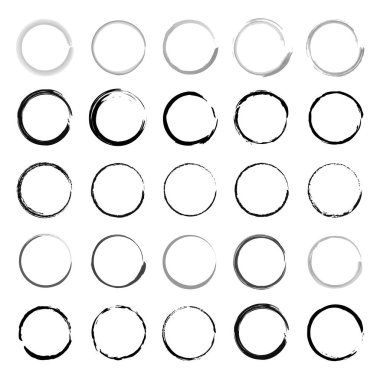 Çerçeve, simge, tasarım ögeleri için grunge çember fırça darbeleri vektör kümesi