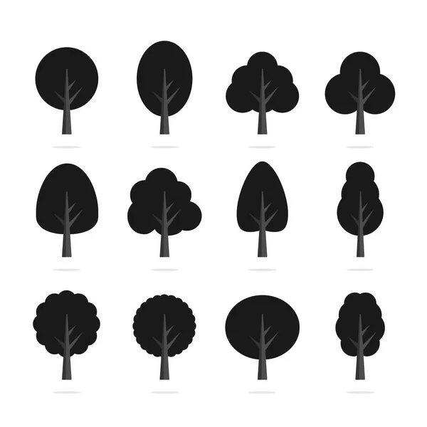 Плоские Деревья Плоском Дизайне Изолирован Белом Векторные Значки — стоковый вектор