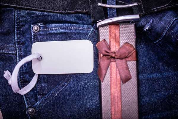 Tarjeta Papá Bolsillo Los Vaqueros Papel Felicitación Sobre Denim Felicidades —  Fotos de Stock