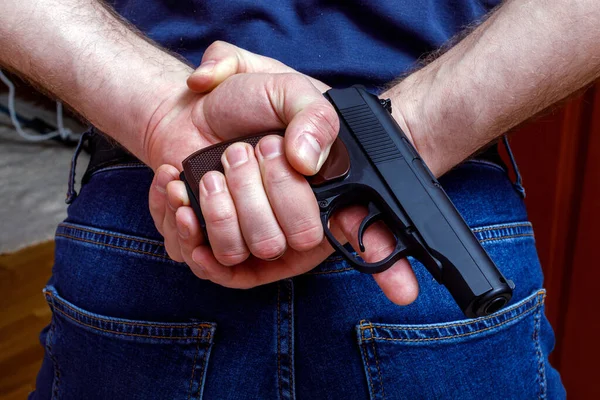 Άντρας Κουκούλα Όπλο Πιστόλι Γκάνγκστερ Βία Οργή Βία Βιασμός Εγκληματική — Φωτογραφία Αρχείου