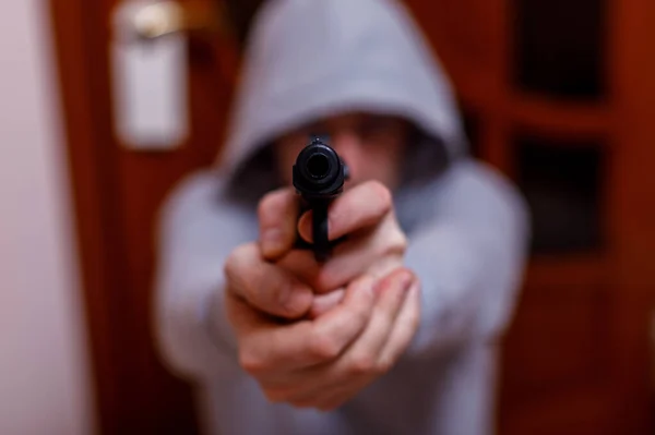 Homme Avec Une Arme Pistolet Gangster Violence Indignation Force Viol — Photo