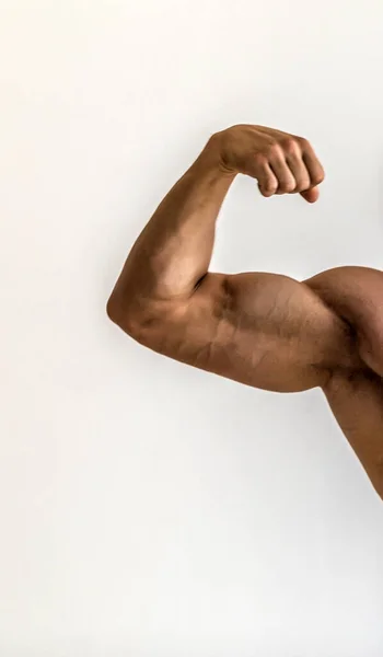 Bodybuilder Buigt Zijn Spieren Studio Romp Van Aantrekkelijke Mannelijke Bodybuilder — Stockfoto