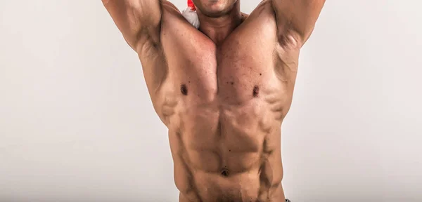 Överkroppen Attraktiv Manlig Kroppsbyggare Blå Bakgrund Bodybuilder Spänner Musklerna Studio — Stockfoto