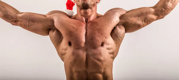 Torso Constructor Cuerpo Masculino Atractivo Sobre Fondo Azul Culturista Flexionando — Foto de Stock