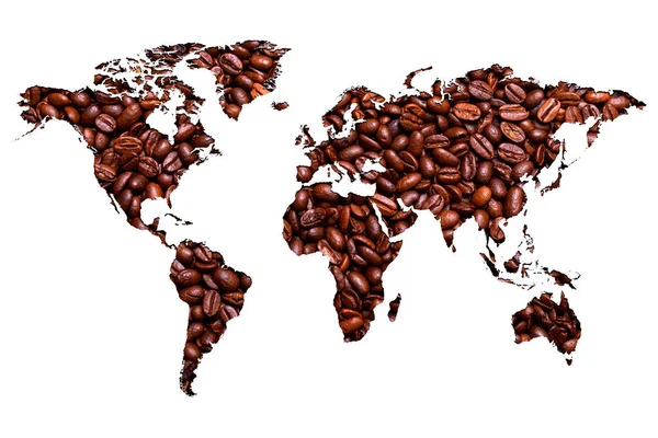 Mapa Del Mundo Hecho Granos Café Árabes Asados Sobre Fondo — Foto de Stock