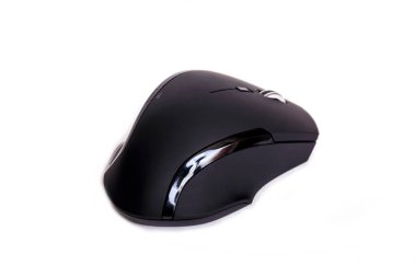 Siyah kablosuz bilgisayar faresi beyaz arkaplanda izole edildi