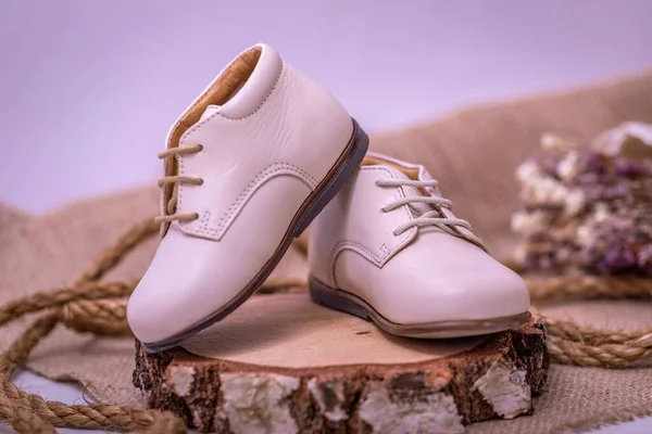 Imagen Vintage Zapatos Para Niños Zapatos Cuero Blanco Para Niños — Foto de Stock