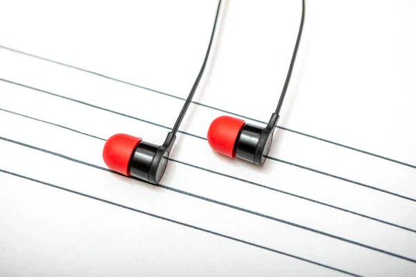 Concepto Del Día Mundial Música Par Auriculares Colocados Bastón Dibujado —  Fotos de Stock
