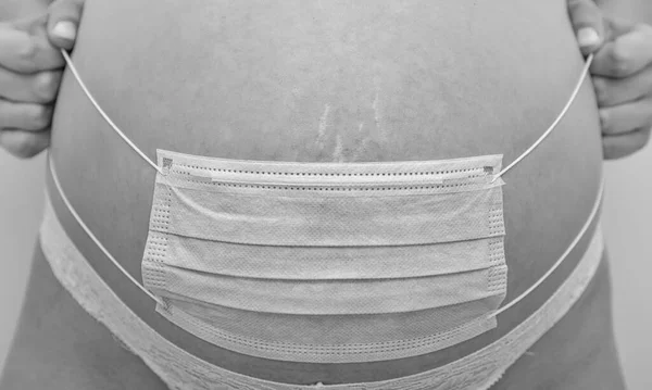 Covid Ncov Koronavirüs Salgın Virüs Belirtileri Karnını Kapat Bebeği Korumak — Stok fotoğraf
