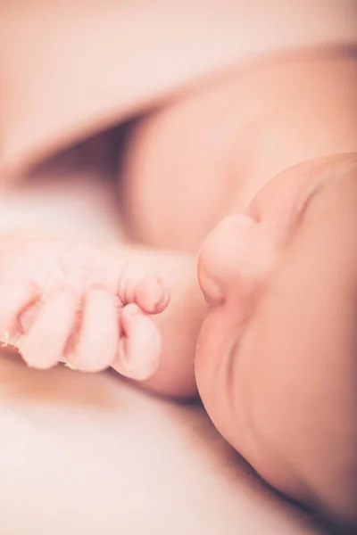 Adorable Baby Sleeping Stomach Little Hand Sleeping Baby Newborn Close — Stock Photo, Image