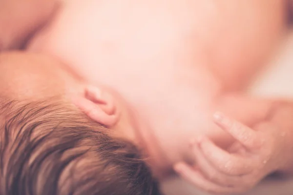 Newborn Baby Boy Lying Bed Sleeping Close Healthy Newborn Baby — Stock Photo, Image