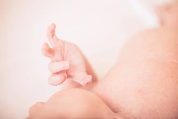 Adorable Baby Sleeping Stomach Little Hand Sleeping Baby Newborn Close — Stock Photo, Image