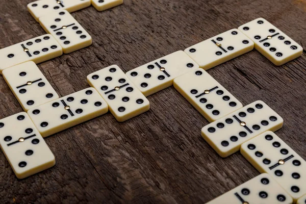 Köy Ahşap Arka Planda Domino Oyunu Oyun Dominosu Konsepti Yüksek — Stok fotoğraf