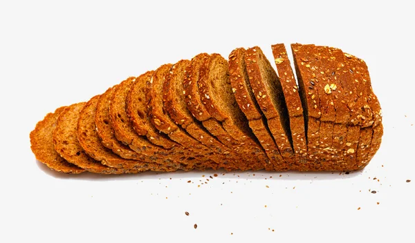 Φρέσκο Πολύσπορο Ψωμί Κομμένο Φέτες Απομονωμένο Λευκό Φόντο — Φωτογραφία Αρχείου