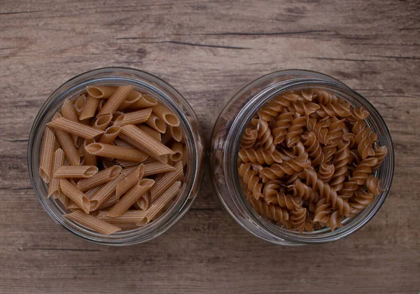 Top View Mängd Pasta Trä Bakgrund — Stockfoto