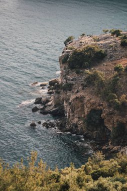 Romantik deniz manzarası. Sahil hattı. Thassos, Yunanistan