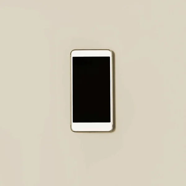 Smartphone Con Pantalla Negra Sobre Fondo Beige Plano Simple Vista —  Fotos de Stock