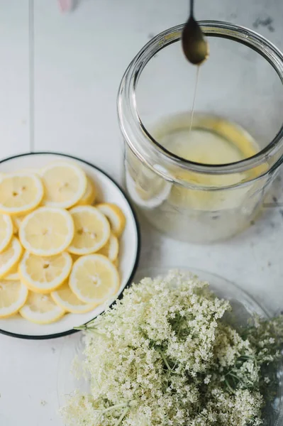 Ingredientes Para Una Socata Rumana Casera Una Mesa Cocina Blanca — Foto de Stock