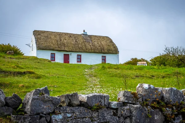 Casas Antigas Com Juncos Comuns Telhado Inishmore Aran Island Irlanda — Fotografia de Stock