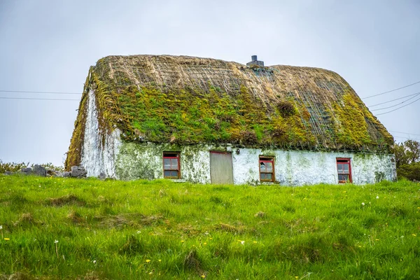 Stare Chaty Wspólnymi Trzcinami Dachu Inishmore Aran Island Irlandia — Zdjęcie stockowe