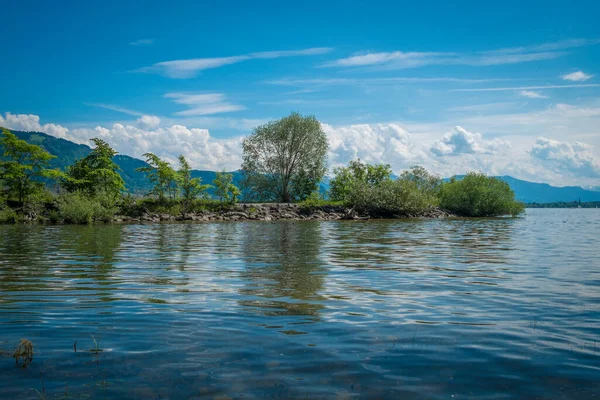 Berjalan Pada Hari Yang Cerah Sepanjang Papan Sungai Leiblach Antara — Stok Foto