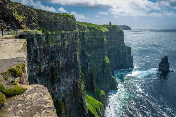 Moher, Co Clare, İrlanda 'nın muhteşem uçurumlarında yürüyorum.