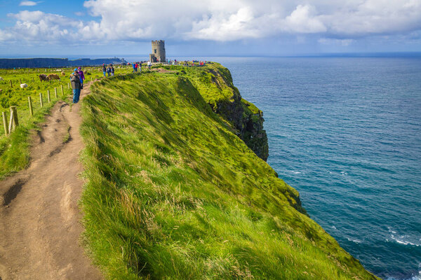 walking to O Brians Tower at the very spectacular Cliffs of Moher, Co Clare, Ireland
