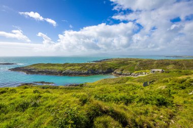 Sherkin Adası, West Cork, County Cork, İrlanda 'daki uçurumlarda yürüyorum.