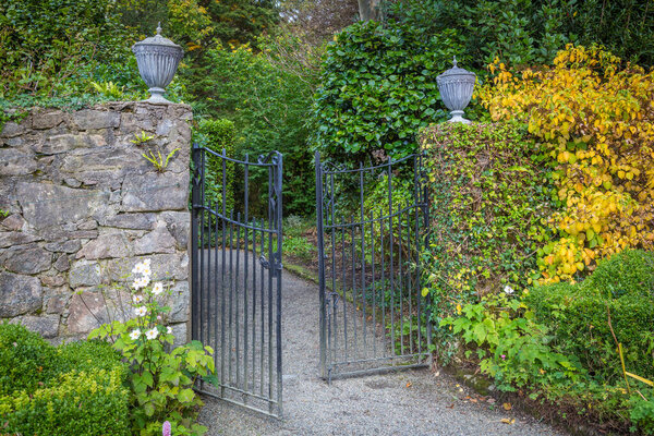 Open doors to the beautiful garden at Glenveigh Castle, County Donegal, Ireland 