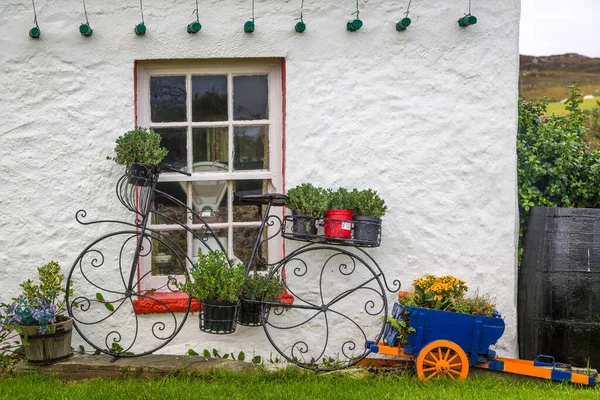Malin Head, Co Donegal, İrlanda yakınlarındaki sazdan çatılı güzel eski ev