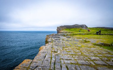 Inishmore 'daki taş duvarlar, Aran Adaları, Co Galway, İrlanda  