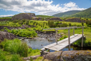 Beara Yarımadası, Co Kerry, İrlanda 'daki Gleninchaquin Parkı' nda yerel dinlenme alanı.  