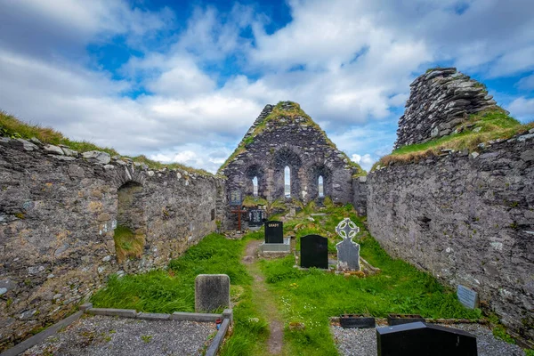 Old Ruins Abbey Island Derrynane Beach Ring Kerry Caherdaniel County — Fotografia de Stock