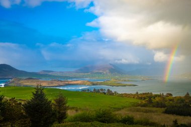İrlanda 'daki Valentia Adası' nın okyanus taşı kıyıları  