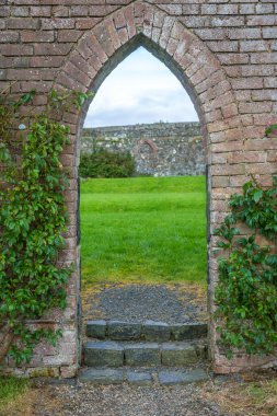 Mussenden Tapınağı, Castlerock, Do Derry, Kuzey İrlanda 'da kapı ve bitkiler.