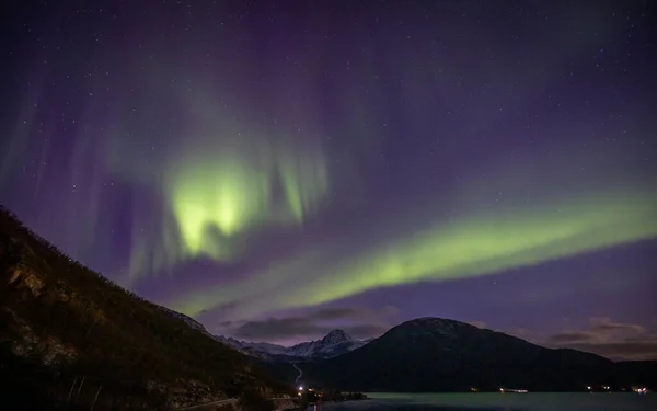 Trave Aurora Borealis Lakselbukt Norvegia Del Nord — Foto Stock
