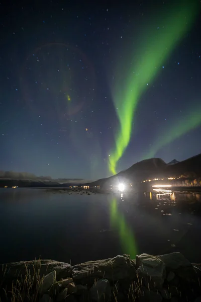 Reflections Northern Lights Laksvatn North Norway — Stock Photo, Image