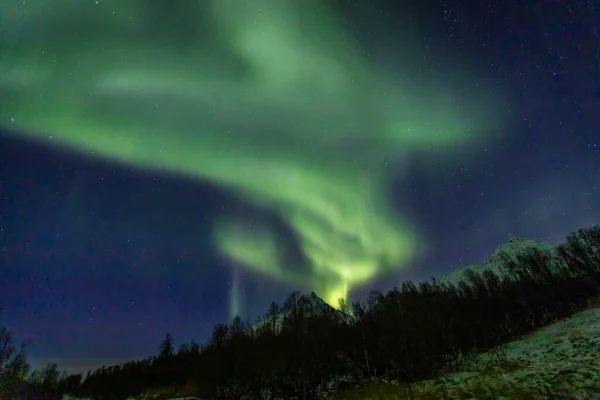 Paisagem Com Aurora Borealis Sobre Lakselvbukt Noruega Norte — Fotografia de Stock