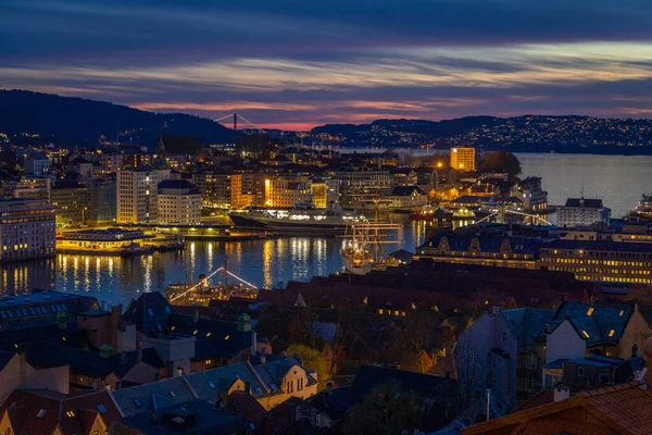 Bergen Město Noci Norsku — Stock fotografie