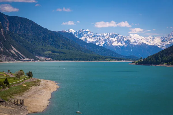 Reschensee Lake Border Austria Italy Stock Photo