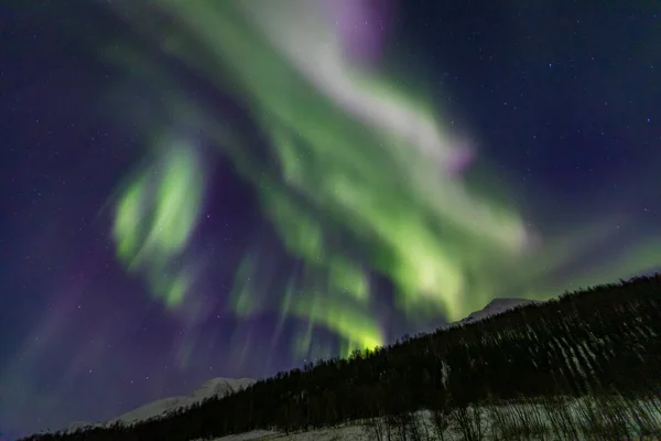 Krajobraz Aurorą Borealis Nad Lakselvbukt Norwegia Północna — Zdjęcie stockowe